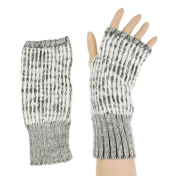 Handstulpen Lineas, schwarz-weiß, 100% Alpaka - Fair Trade
