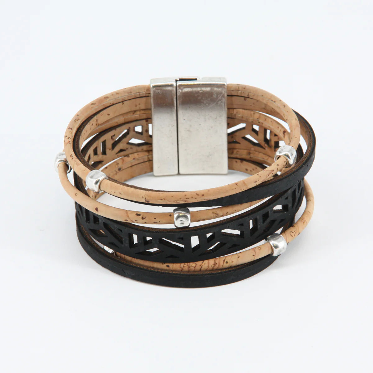 Veganes Kork-Armband "city break", schwarz-natur