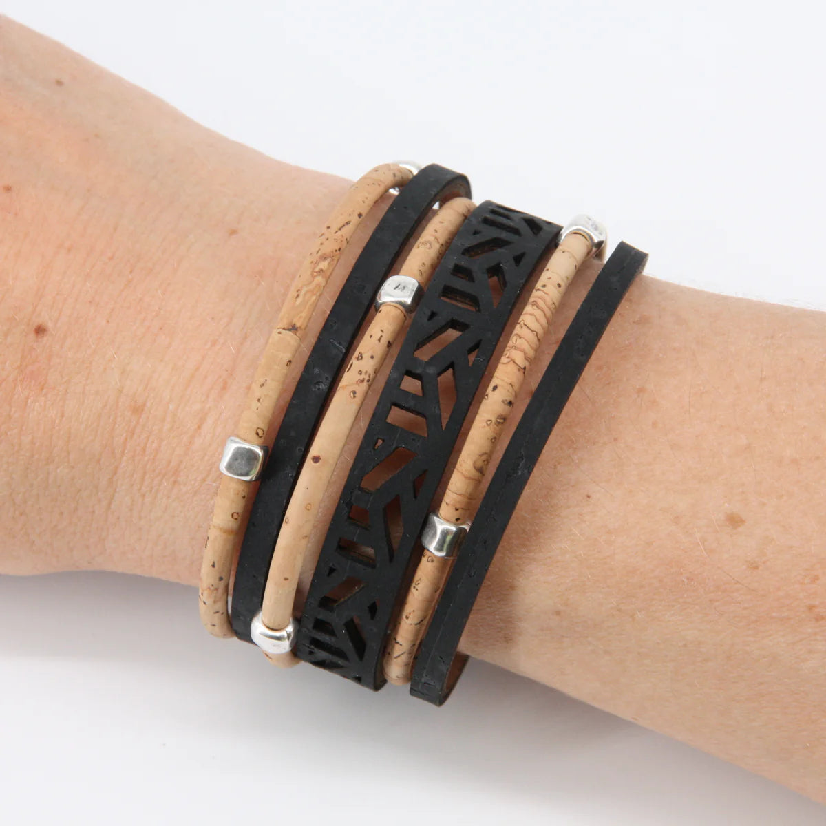 Veganes Kork-Armband "city break", schwarz-natur