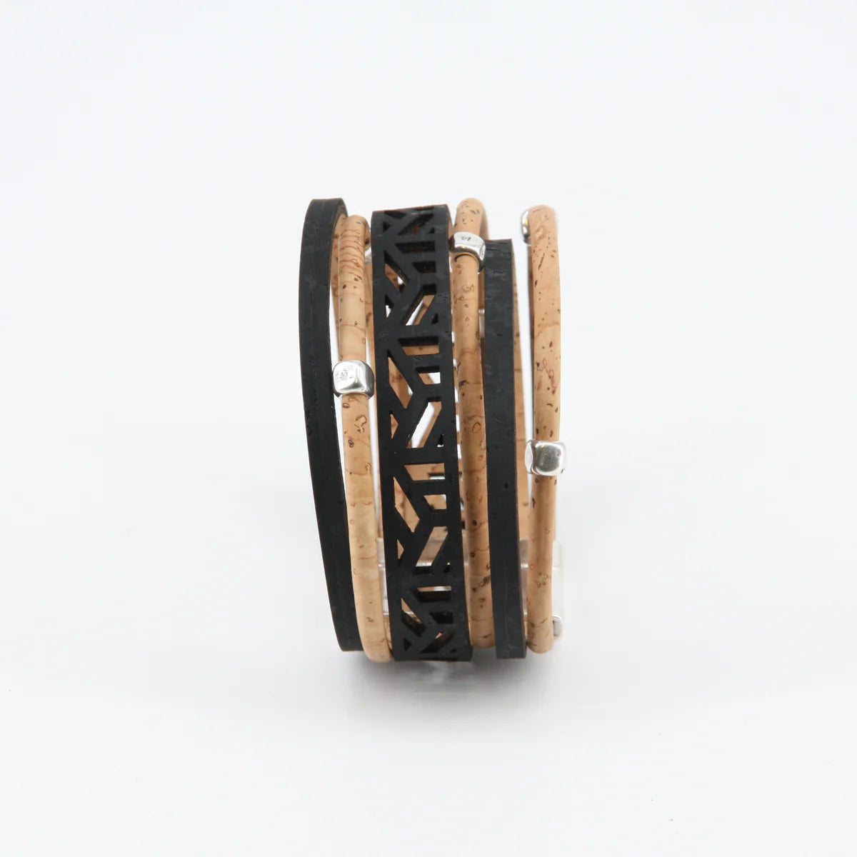 Veganes Kork-Armband "city break", schwarz-natur