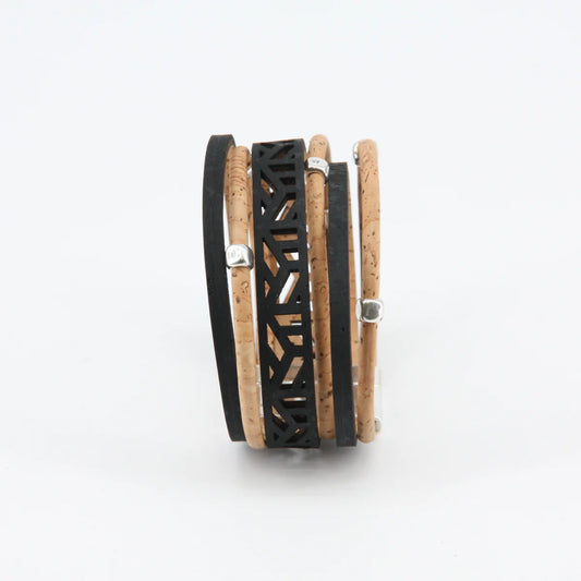 Veganes Kork-Armband "city break", schwarz-natur