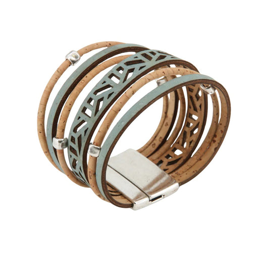 Armband Kork mit grafischen Mustern | hellblau-natur | vegan, nickelfrei, bleifrei  ❤ eco & fair Conceptstore ❤