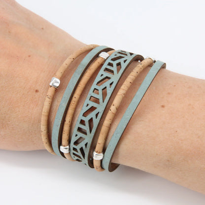 Veganes Kork-Armband "city break", hellblau-natur