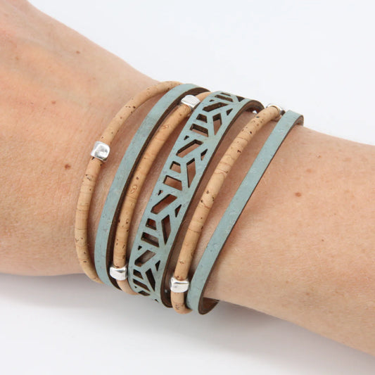Veganes Kork-Armband "city break", hellblau-natur