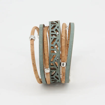 Veganes Kork-Armband "city break", hellblau-natur