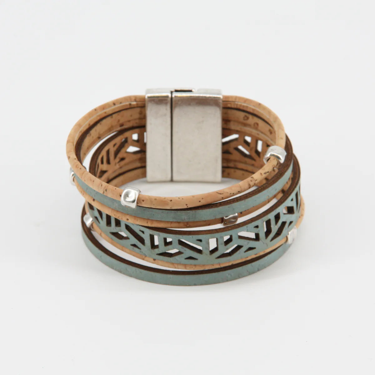 Veganes Kork-Armband "city break", hellblau-natur