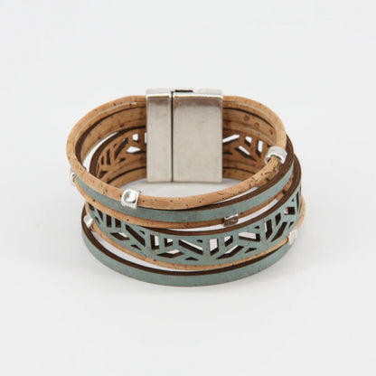 Veganes Kork-Armband "city break", hellblau-natur