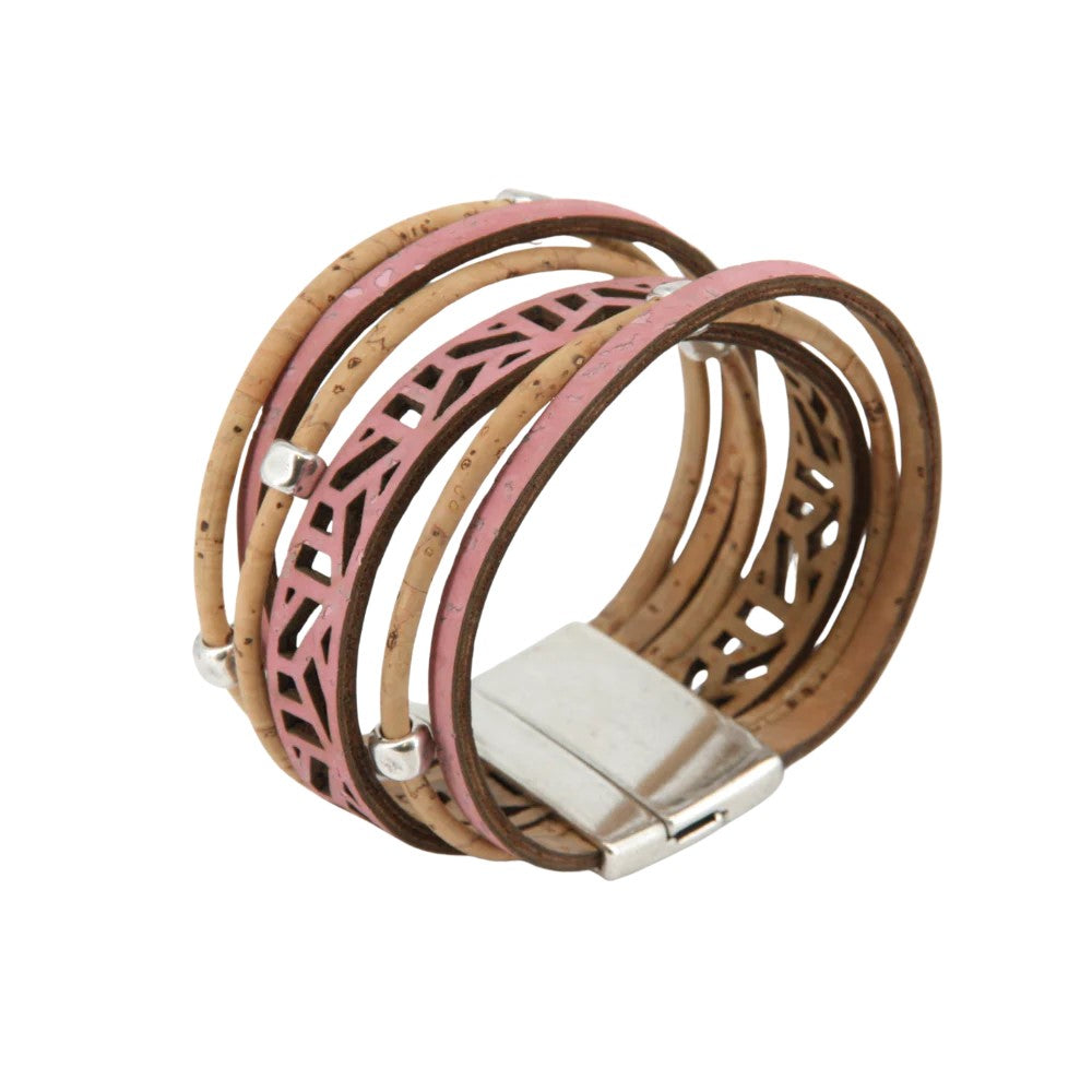 Armband aus Kork mit grafischen Mustern | rosa-natur | vegan, nickelfrei, bleifrei  ❤ eco & fair Conceptstore ❤