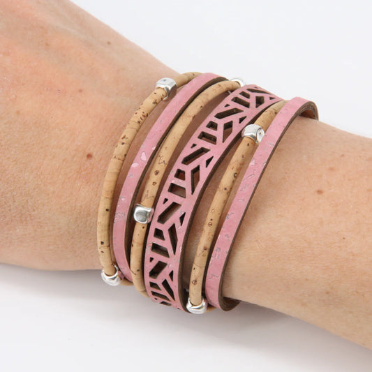 Veganes Kork-Armband "city break", rosa-natur