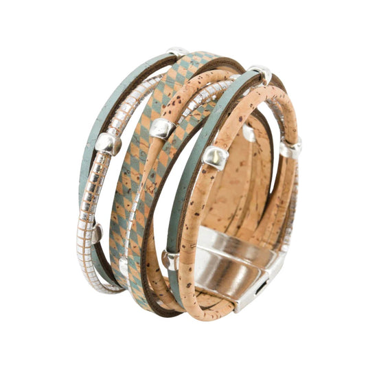 Armband aus Kork |  8 Bänder | hellblau-natur-metall | vegan, nickelfrei, bleifrei ❤ eco & fair Conceptstore ❤