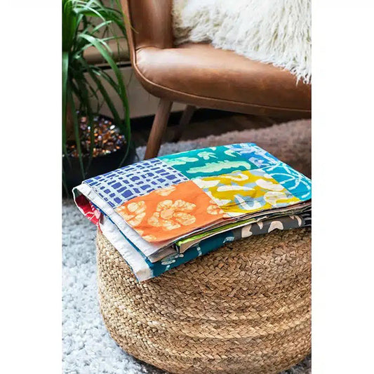Batik-Patchworkdecke aus Bio-Baumwolle & Upcycling Rückseite