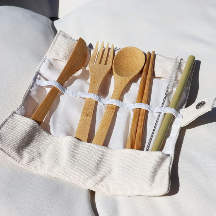Picknick- und Reisebesteck-Set aus Bambus