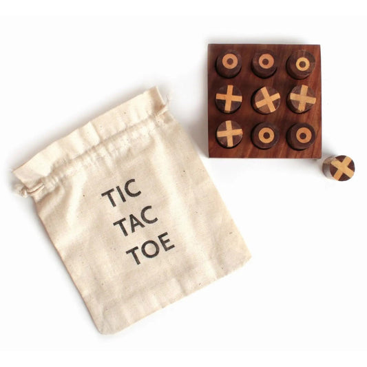 Kleines Reisespiel "Tic Tac Toe" aus Holz im Baumwollbeutel | 7 cm x 7 cm ❤ eco & fair ❤