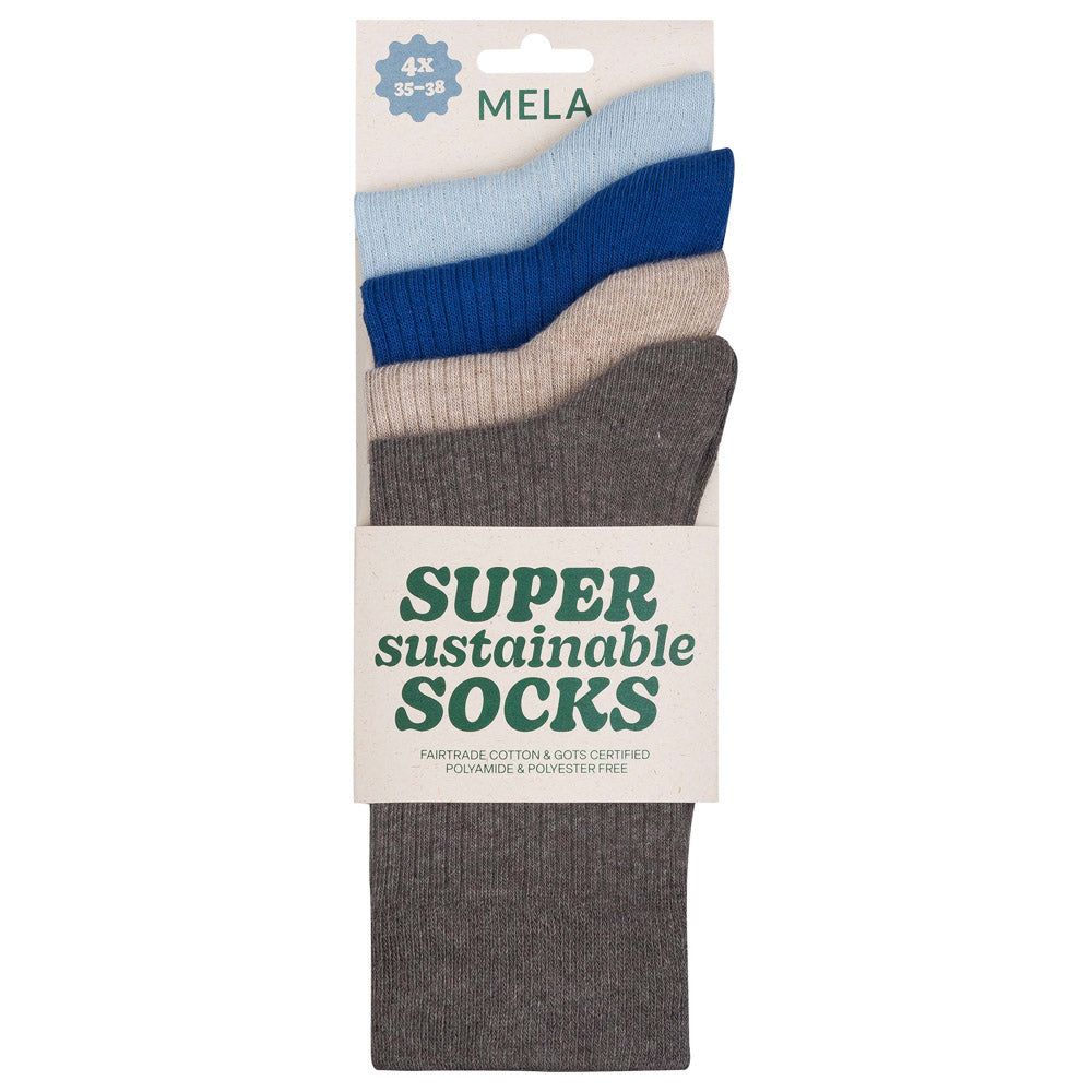 4 Paar Fairtrade Socken | mix blue earth | Bio-Baumwolle| gerippt