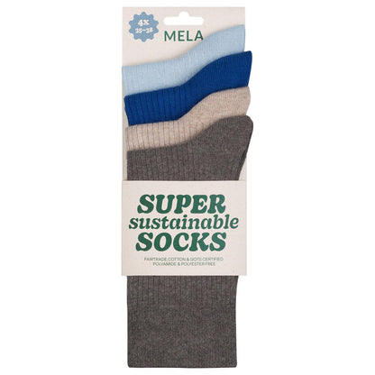 4 Paar Fairtrade Socken | mix blue earth | Bio-Baumwolle| gerippt