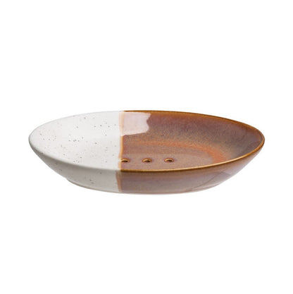 Seifenschale, oval, Steinzeug, zweifarbig - creme und rostrot