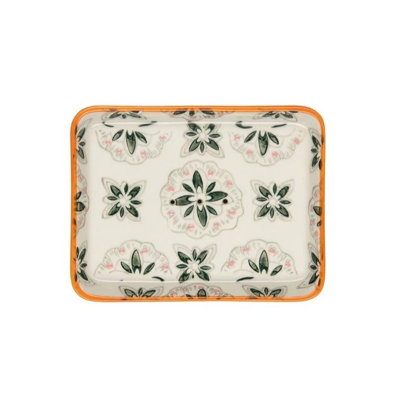 Rechteckige Seifenschale creme, oranger Rand | handgemacht ❤ eco & fair Conceptstore