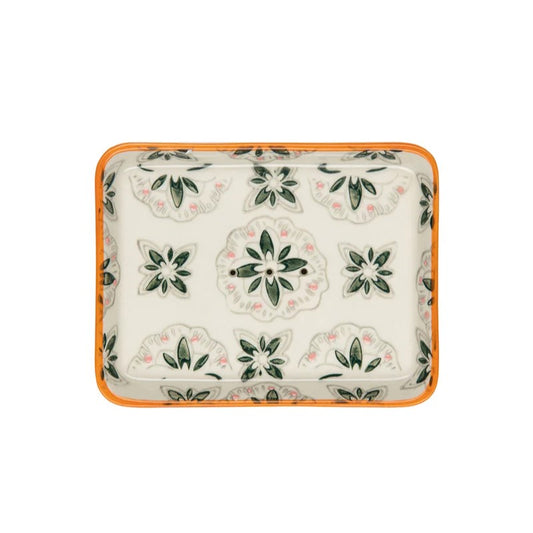 Rechteckige Seifenschale creme, oranger Rand | handgemacht ❤ eco & fair Conceptstore