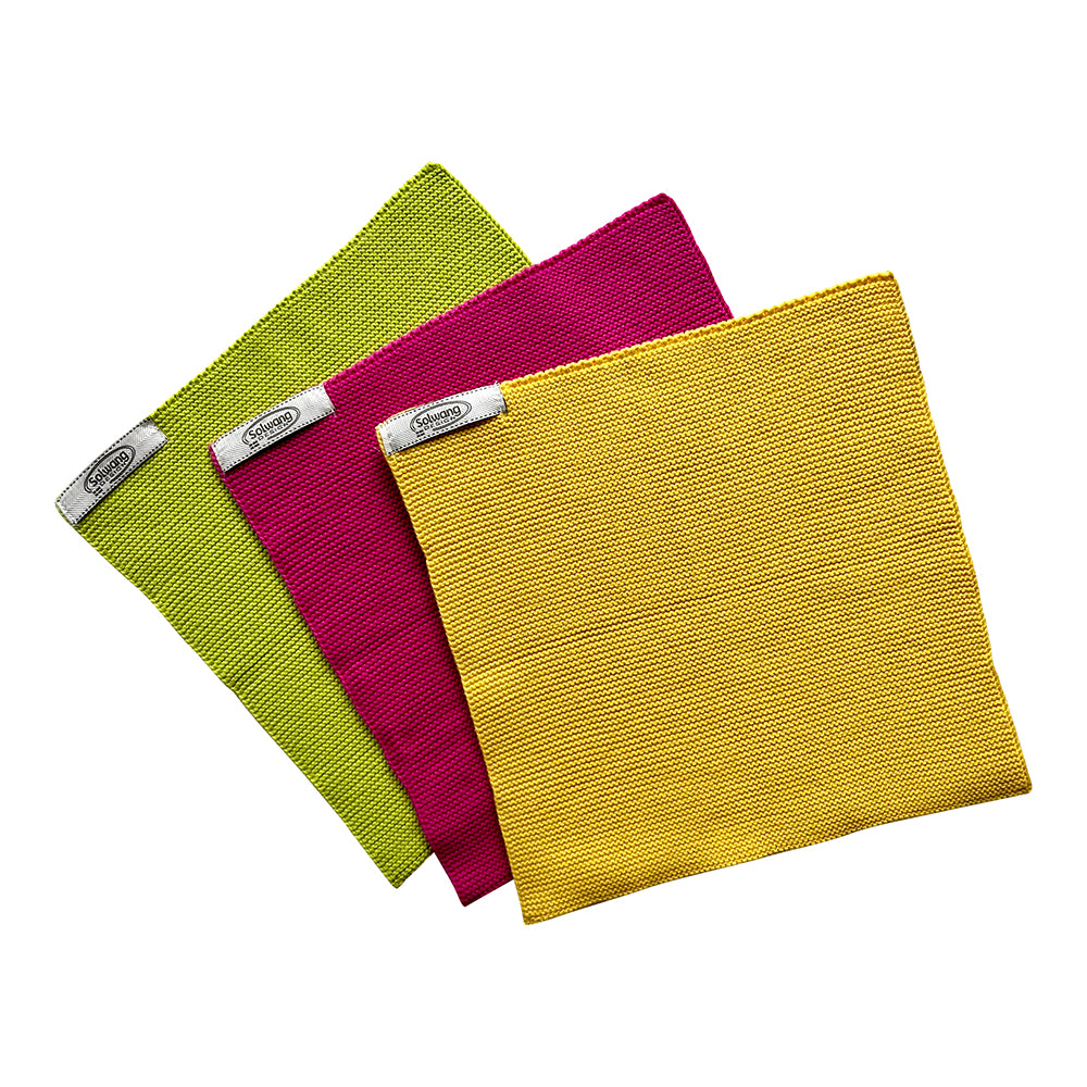 3er-Set Spültücher, Gelb-Pink-Lime, Bio-Baumwolle