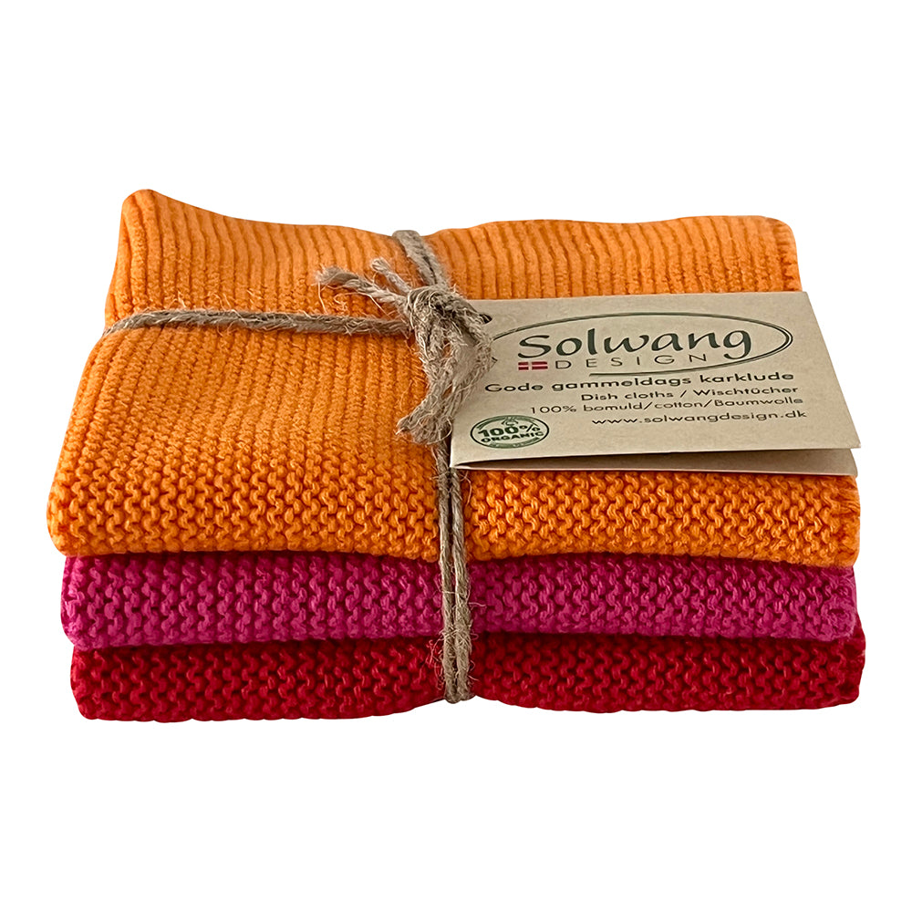 3er-Set Spültücher, orange-pink-rot, Bio-Baumwolle