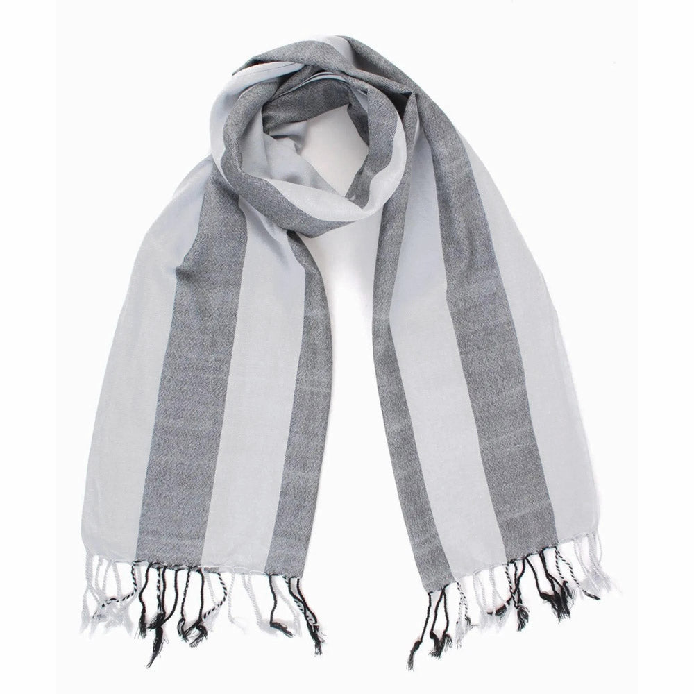 Leichter grau-gestreifter Fair Trade Schal, Bio-Baumwolle, 45 x 180 cm