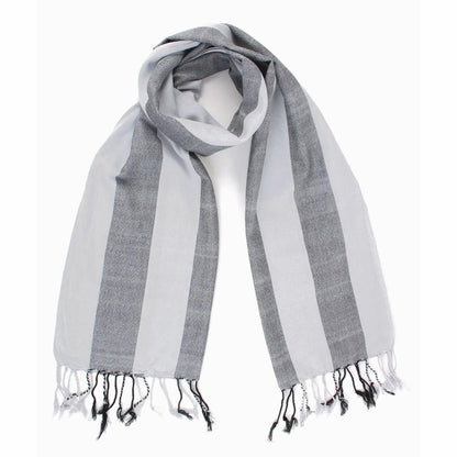 Leichter grau-gestreifter Fair Trade Schal, Bio-Baumwolle, 45 x 180 cm