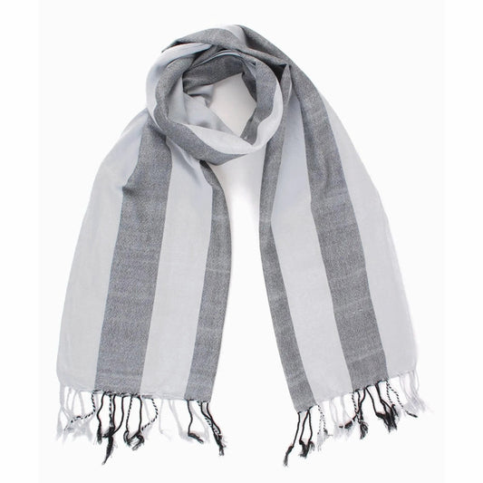 Leichter grau-gestreifter Fair Trade Schal, Bio-Baumwolle, 45 x 180 cm