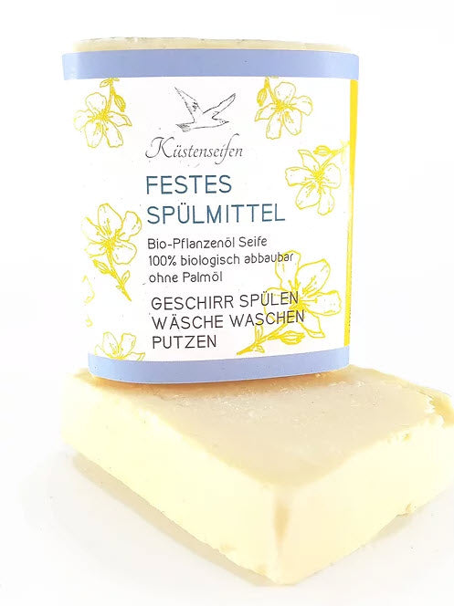 Set - Festes Spülmittel mit Topf- und Pfannenbürste aus Buchenholz.