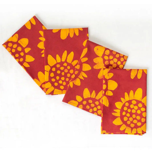 4 Stoffservietten aus Bio-Baumwolle, sonnenblumen, Fair Trade