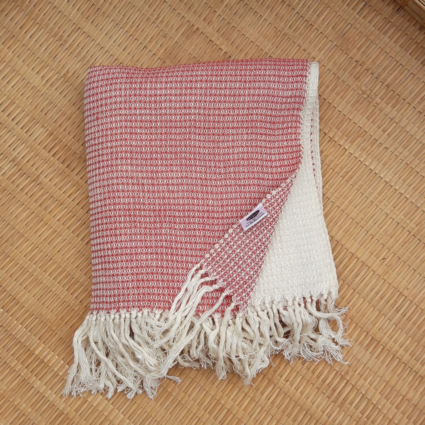 Strandtuch, natur/rot, 80 x 180 cm, Bio-Baumwolle
