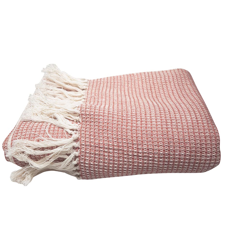 Strandtuch, fairtrade, natur/rot, 180*80cm, Biobaumwolle