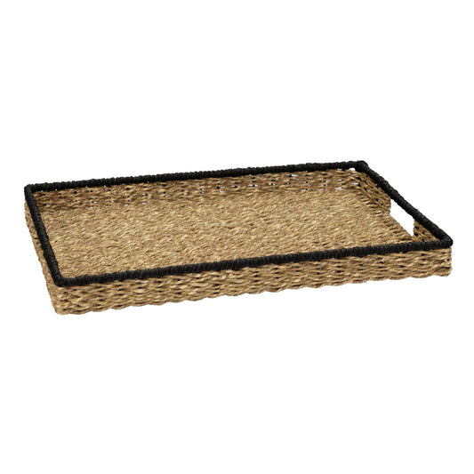 Rechteckiges Fairtrade Tablett aus Munji-Gras und Eisen (45 x 31 x 4 cm)