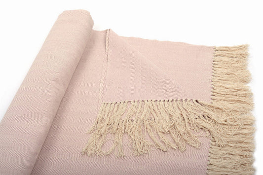 (Tages-) Decke beige/rose aus Biobaumwolle