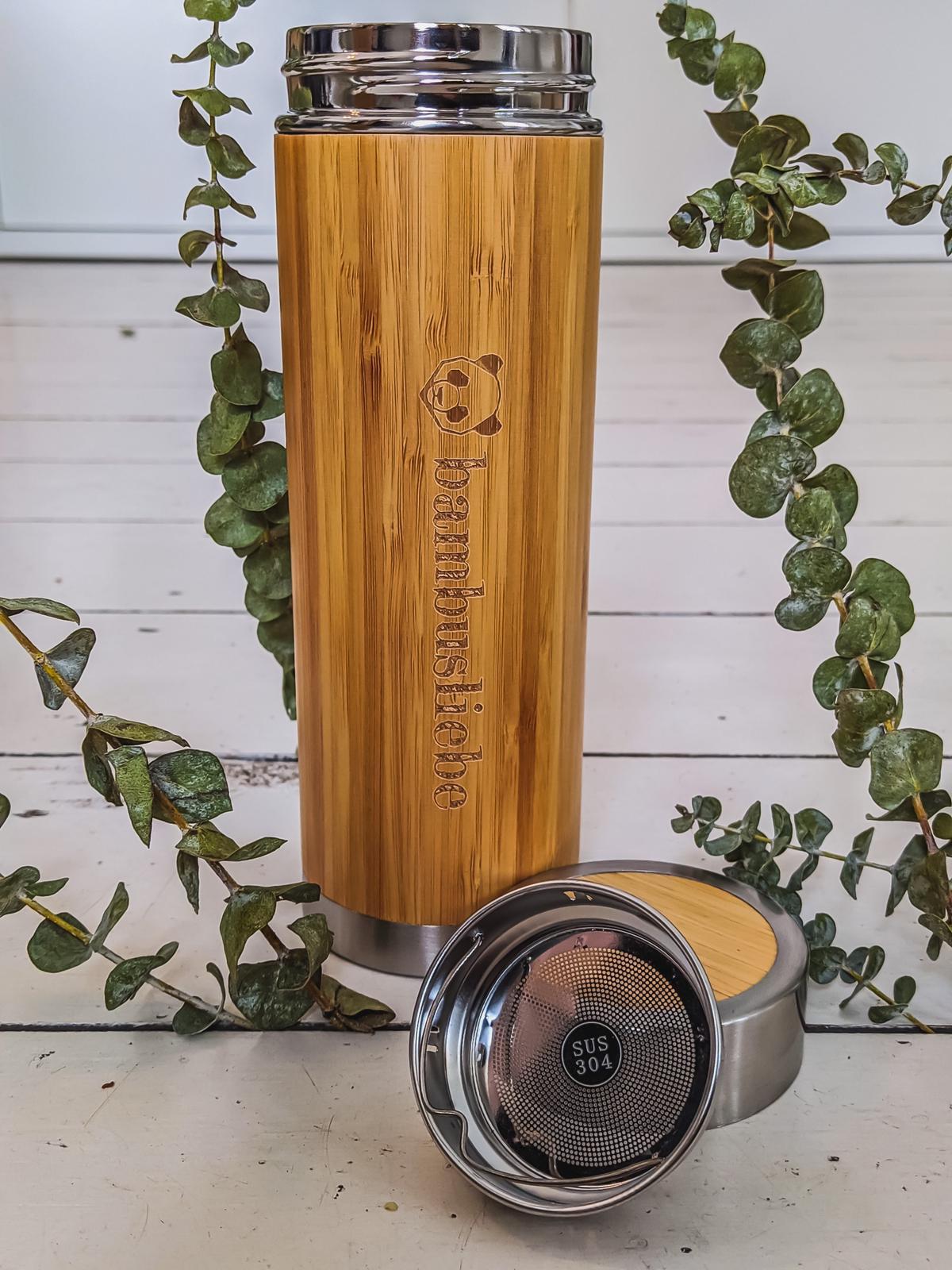 Bambus-Thermosflasche mit Teesieb - 450ml Inhalt