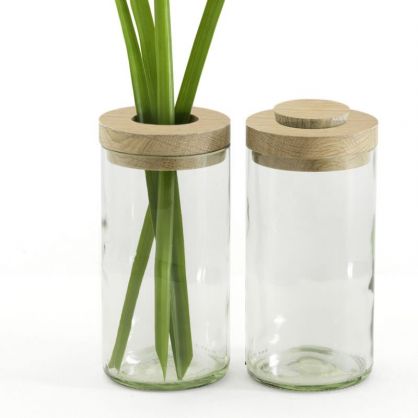 Vase & Dose mit einem Deckel im Deckel, aus Eiche