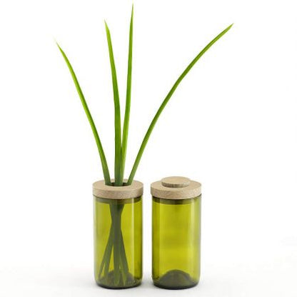 Vase & Dose mit einem Deckel im Deckel, aus Eiche