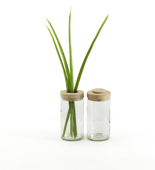 Vase & Dose mit einem Deckel im Deckel, aus Eiche
