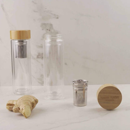 Getränkeflasche aus doppelwandigem Glas mit Teesieb